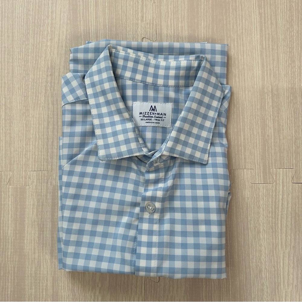 Mizzen+Main Men's Plaid Button Down Long Sleeve Dress Shirt. 2XL, Trim Fit.